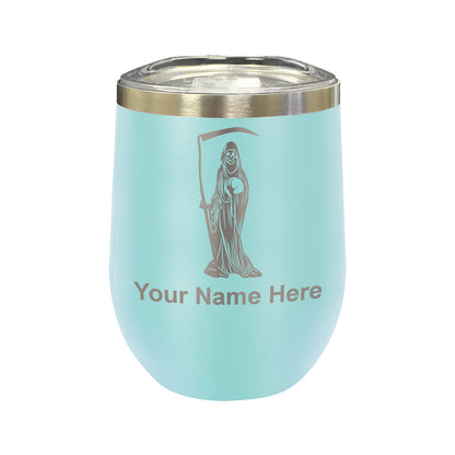 LaserGram Double Wall Stainless Steel Wine Glass, Santa Muerte, Personalized Engraving Included