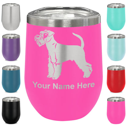 LaserGram Double Wall Stainless Steel Wine Glass, Schnauzer Dog, Personalized Engraving Included