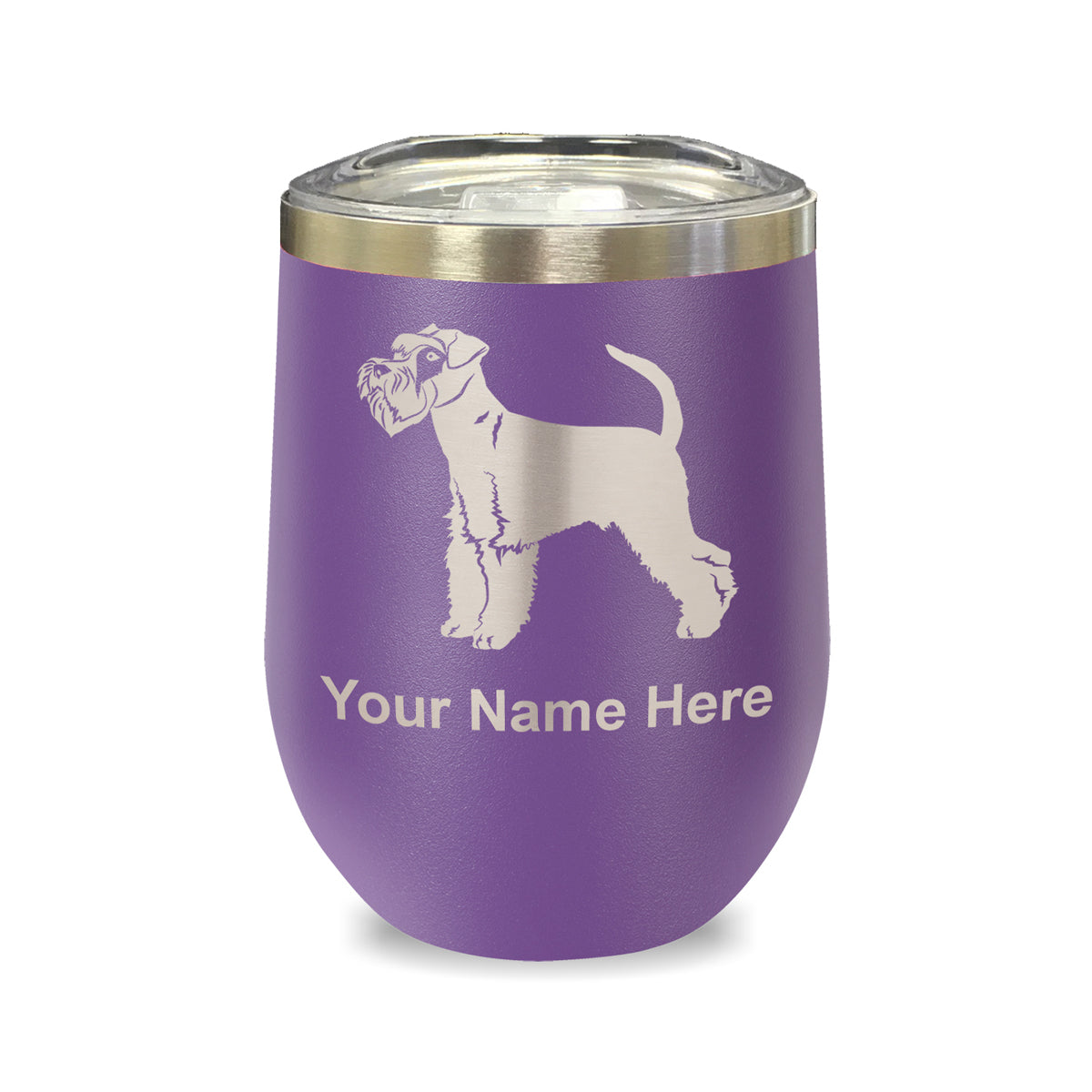 LaserGram Double Wall Stainless Steel Wine Glass, Schnauzer Dog, Personalized Engraving Included