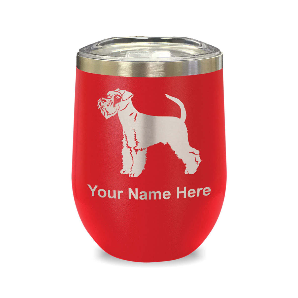 LaserGram Double Wall Stainless Steel Wine Glass, Schnauzer Dog, Personalized Engraving Included