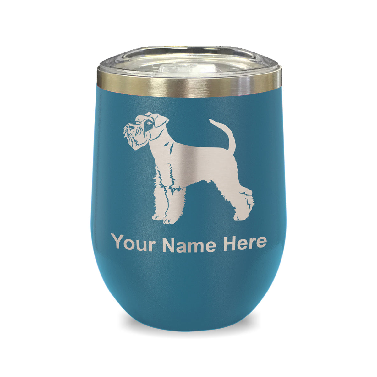 LaserGram Double Wall Stainless Steel Wine Glass, Schnauzer Dog, Personalized Engraving Included