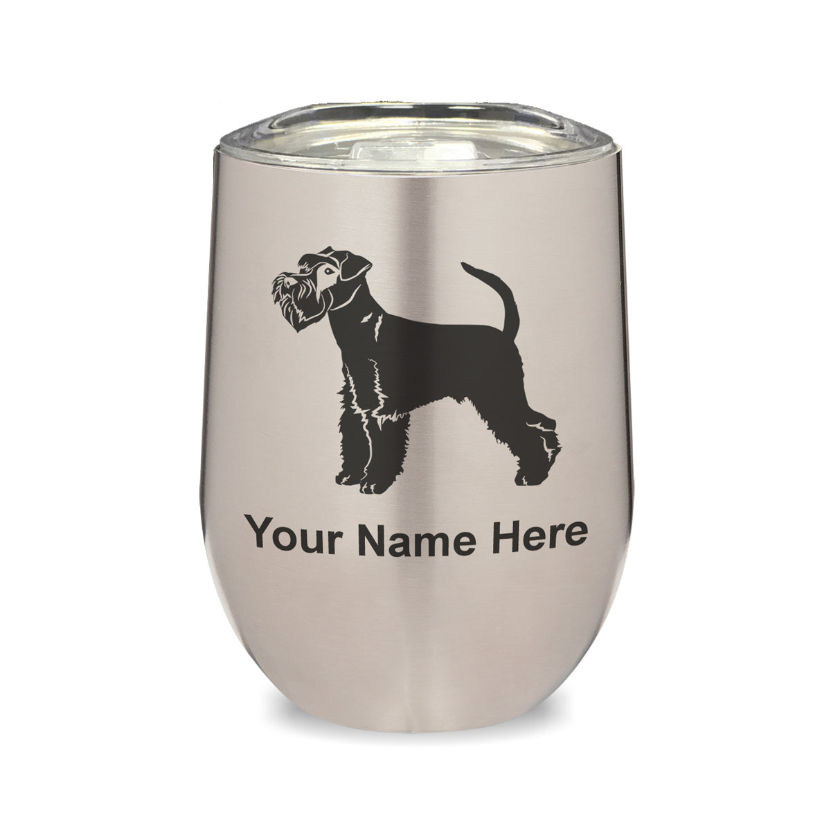 LaserGram Double Wall Stainless Steel Wine Glass, Schnauzer Dog, Personalized Engraving Included