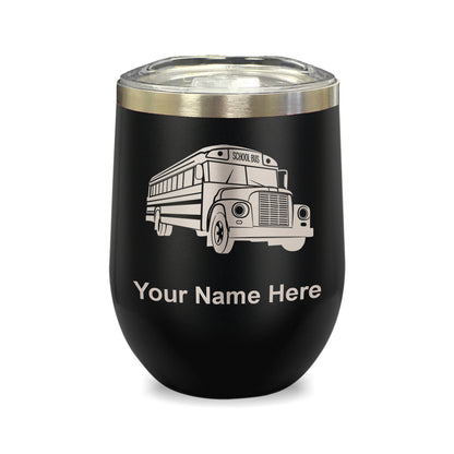 LaserGram Double Wall Stainless Steel Wine Glass, School Bus, Personalized Engraving Included