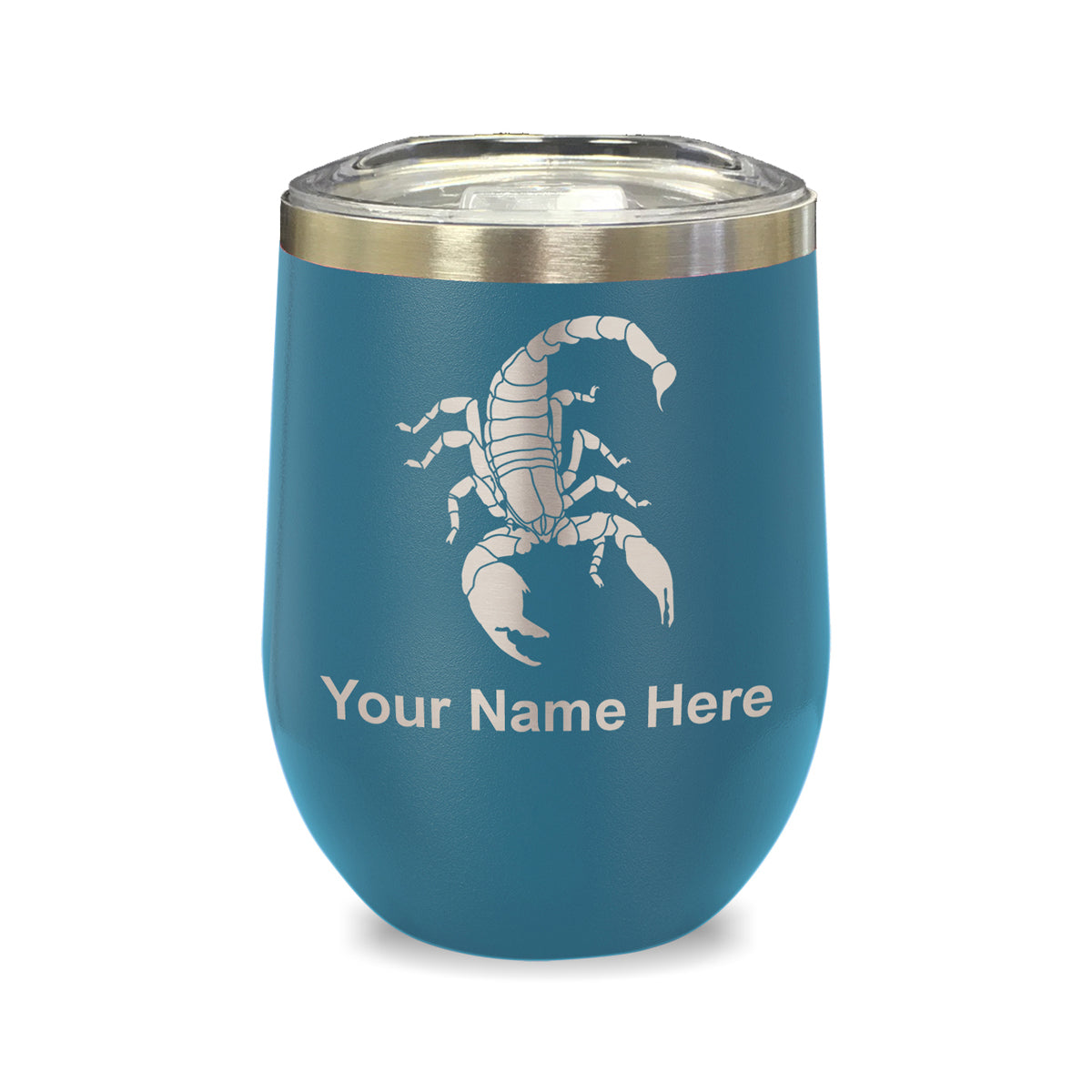 LaserGram Double Wall Stainless Steel Wine Glass, Scorpion, Personalized Engraving Included