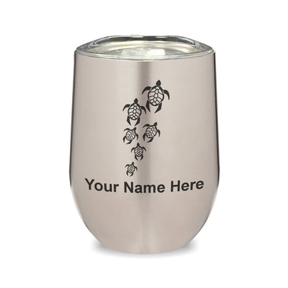 LaserGram Double Wall Stainless Steel Wine Glass, Sea Turtle Family, Personalized Engraving Included