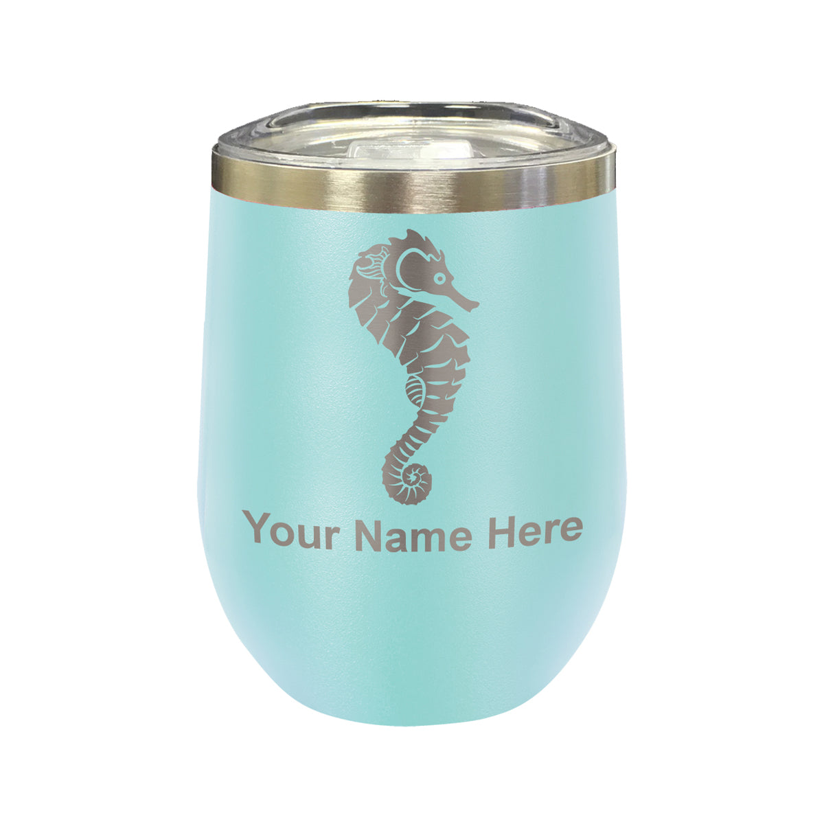 LaserGram Double Wall Stainless Steel Wine Glass, Seahorse, Personalized Engraving Included