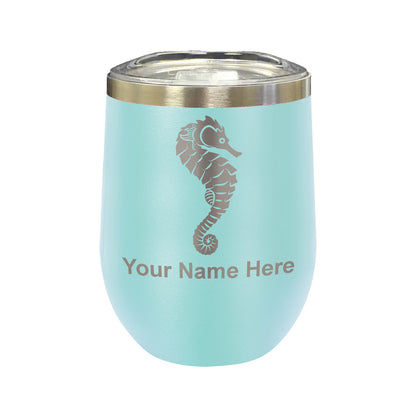 LaserGram Double Wall Stainless Steel Wine Glass, Seahorse, Personalized Engraving Included
