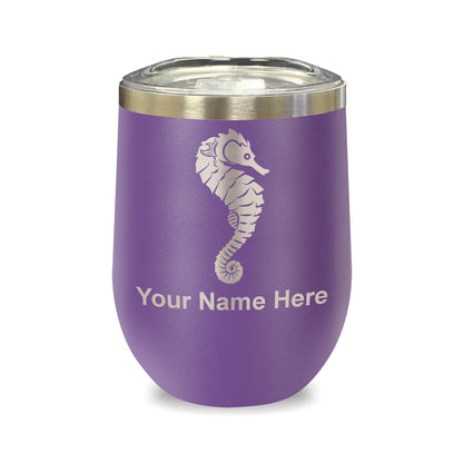 LaserGram Double Wall Stainless Steel Wine Glass, Seahorse, Personalized Engraving Included