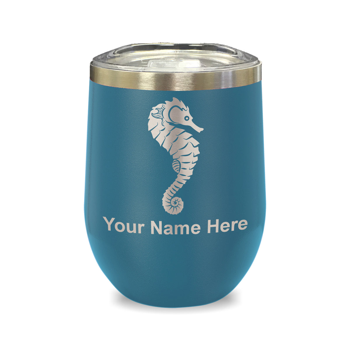 LaserGram Double Wall Stainless Steel Wine Glass, Seahorse, Personalized Engraving Included