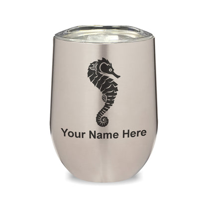 LaserGram Double Wall Stainless Steel Wine Glass, Seahorse, Personalized Engraving Included