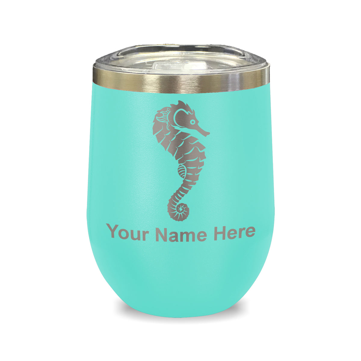 LaserGram Double Wall Stainless Steel Wine Glass, Seahorse, Personalized Engraving Included