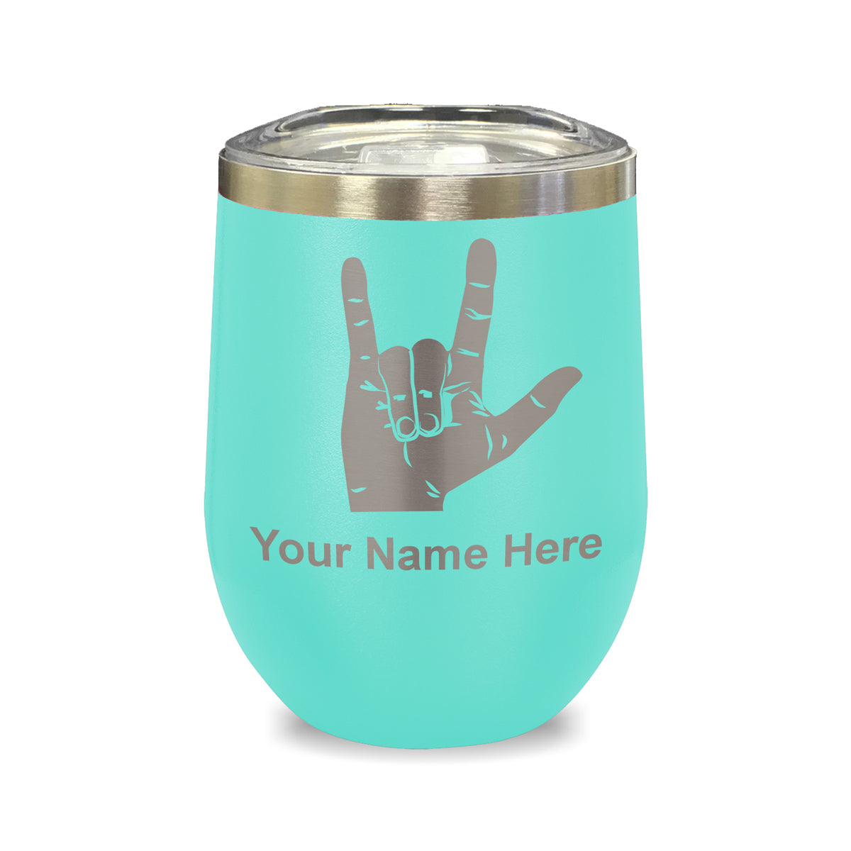 LaserGram Double Wall Stainless Steel Wine Glass, Sign Language I Love You, Personalized Engraving Included