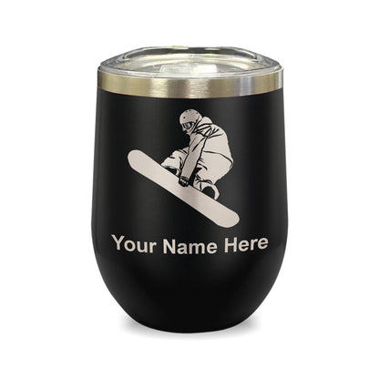 LaserGram Double Wall Stainless Steel Wine Glass, Snowboarder Man, Personalized Engraving Included