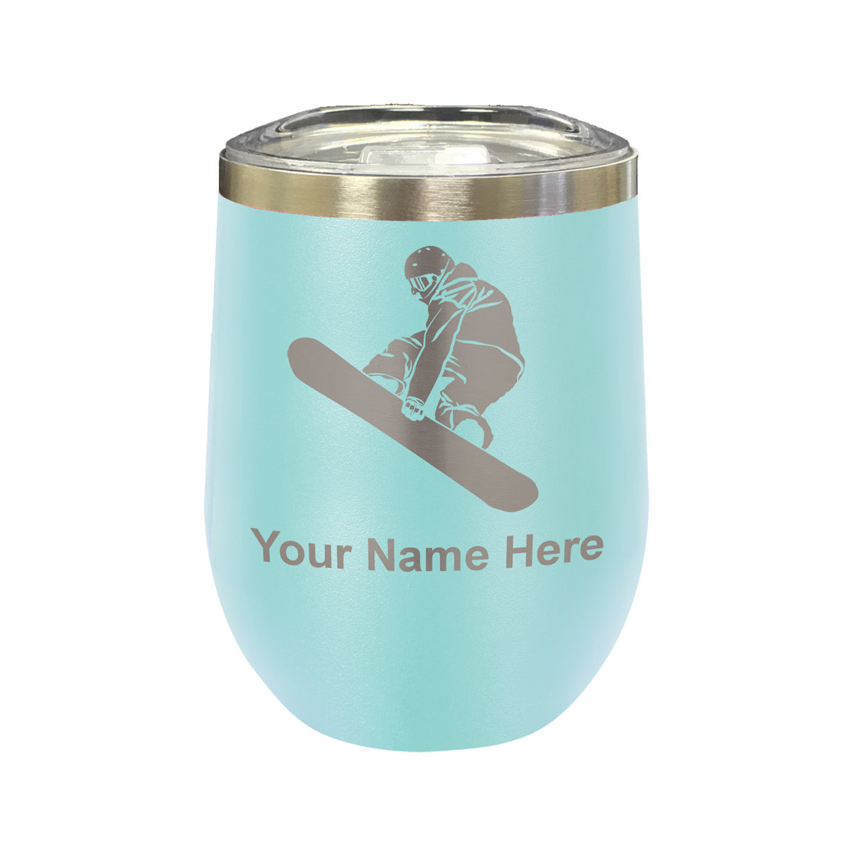 LaserGram Double Wall Stainless Steel Wine Glass, Snowboarder Man, Personalized Engraving Included