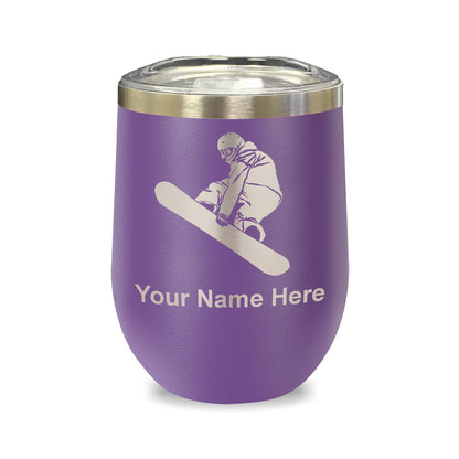 LaserGram Double Wall Stainless Steel Wine Glass, Snowboarder Man, Personalized Engraving Included