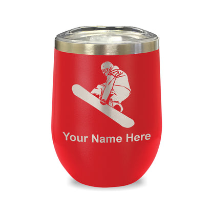 LaserGram Double Wall Stainless Steel Wine Glass, Snowboarder Man, Personalized Engraving Included