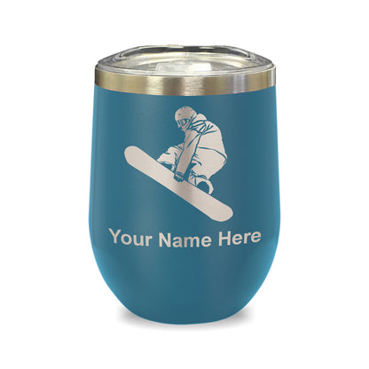 LaserGram Double Wall Stainless Steel Wine Glass, Snowboarder Man, Personalized Engraving Included