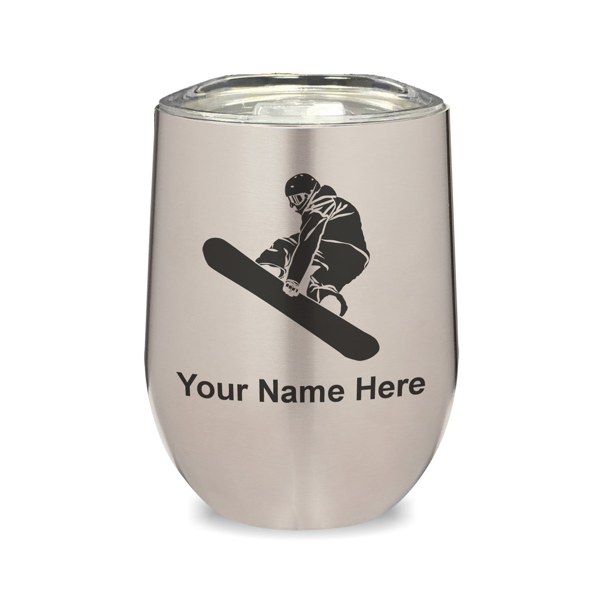 LaserGram Double Wall Stainless Steel Wine Glass, Snowboarder Woman, Personalized Engraving Included