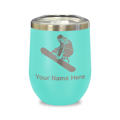 LaserGram Double Wall Stainless Steel Wine Glass, Snowboarder Woman, Personalized Engraving Included