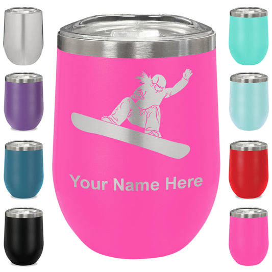 LaserGram Double Wall Stainless Steel Wine Glass, Snowboarder Woman, Personalized Engraving Included