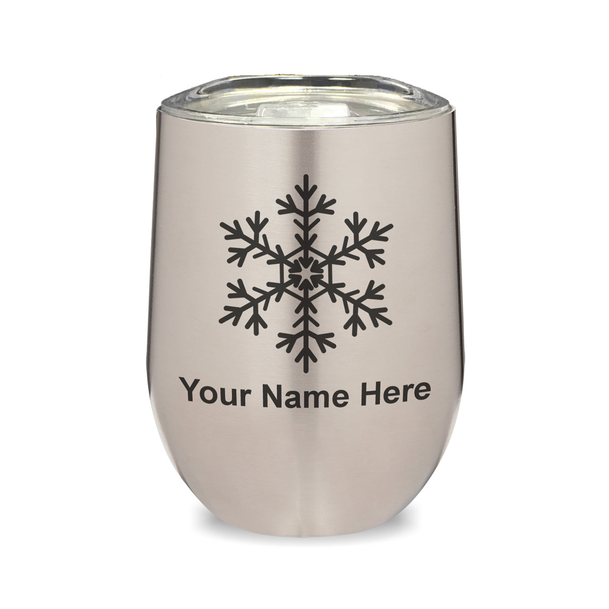 LaserGram Double Wall Stainless Steel Wine Glass, Snowflake, Personalized Engraving Included