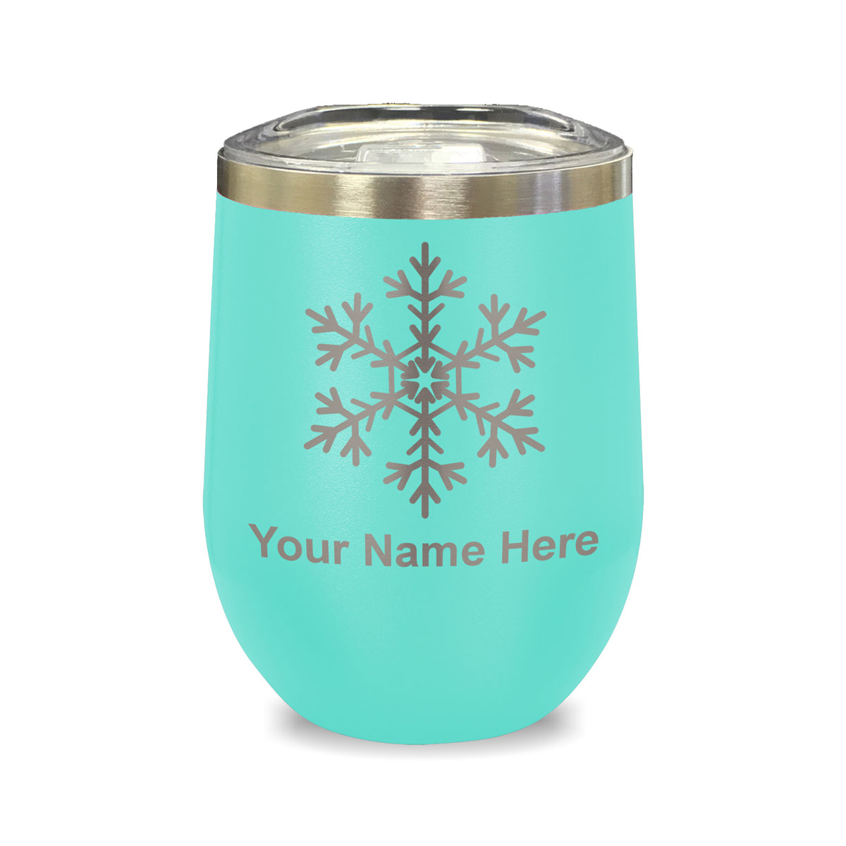 LaserGram Double Wall Stainless Steel Wine Glass, Snowflake, Personalized Engraving Included