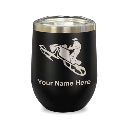 LaserGram Double Wall Stainless Steel Wine Glass, Snowmobile, Personalized Engraving Included