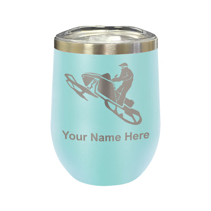 LaserGram Double Wall Stainless Steel Wine Glass, Snowmobile, Personalized Engraving Included