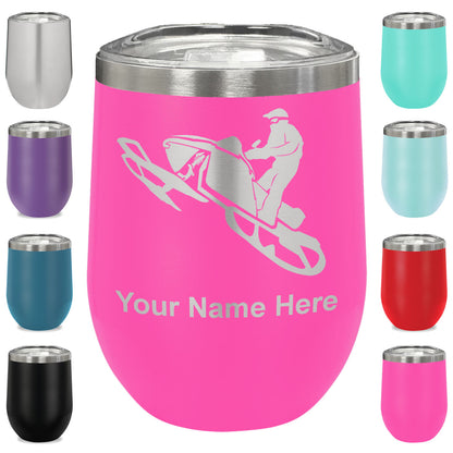 LaserGram Double Wall Stainless Steel Wine Glass, Snowmobile, Personalized Engraving Included