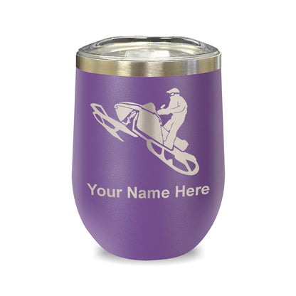 LaserGram Double Wall Stainless Steel Wine Glass, Snowmobile, Personalized Engraving Included