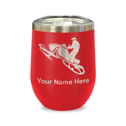 LaserGram Double Wall Stainless Steel Wine Glass, Snowmobile, Personalized Engraving Included