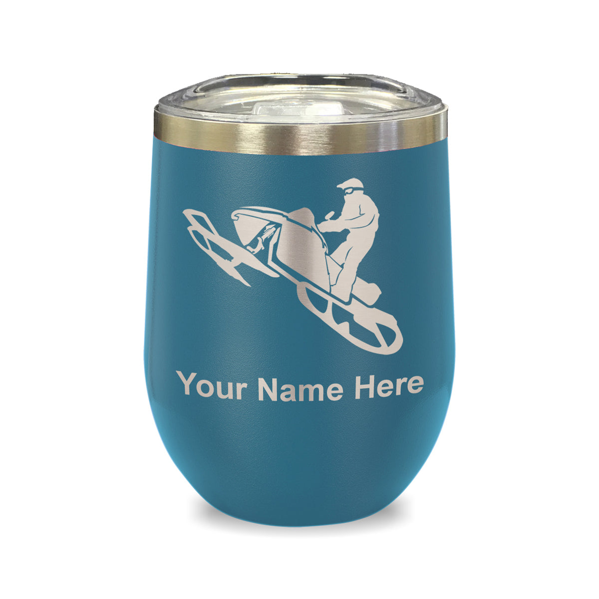 LaserGram Double Wall Stainless Steel Wine Glass, Snowmobile, Personalized Engraving Included