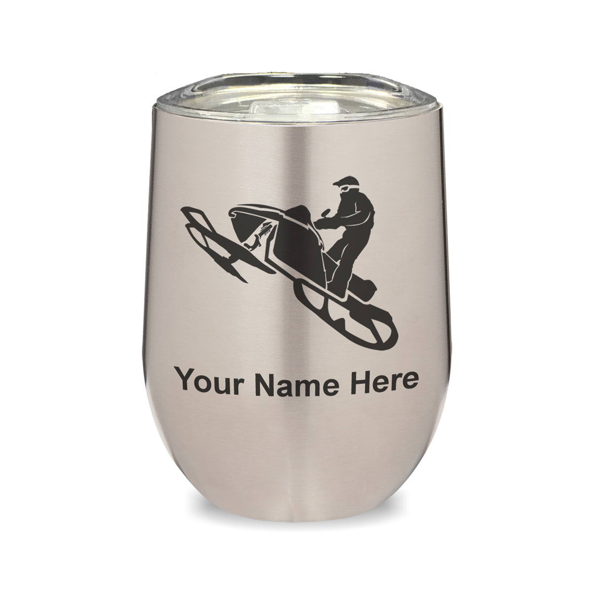 LaserGram Double Wall Stainless Steel Wine Glass, Snowmobile, Personalized Engraving Included