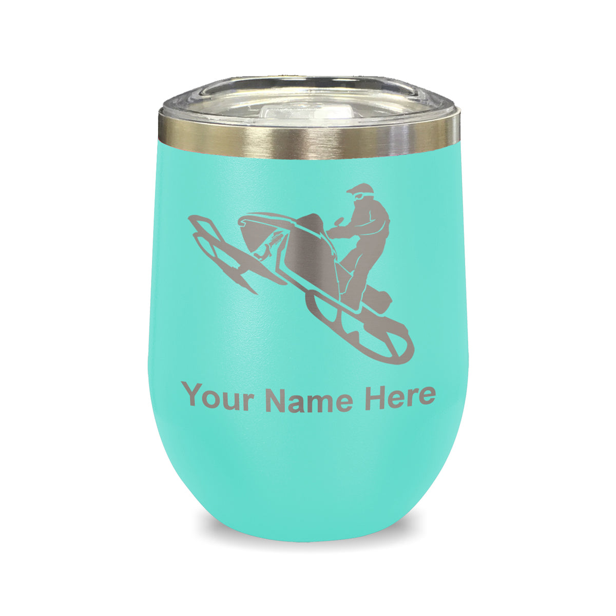 LaserGram Double Wall Stainless Steel Wine Glass, Snowmobile, Personalized Engraving Included