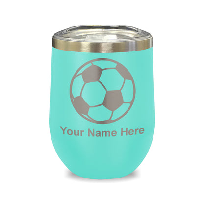 LaserGram Double Wall Stainless Steel Wine Glass, Soccer Ball, Personalized Engraving Included
