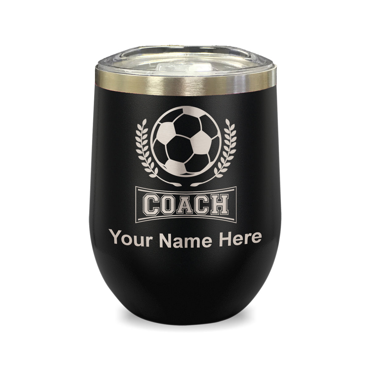 LaserGram Double Wall Stainless Steel Wine Glass, Soccer Coach, Personalized Engraving Included