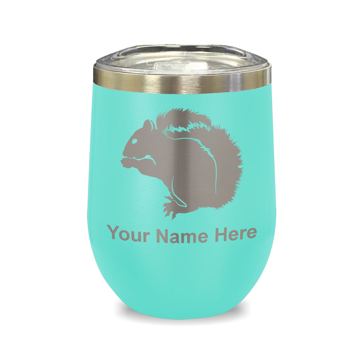 LaserGram Double Wall Stainless Steel Wine Glass, Squirrel, Personalized Engraving Included