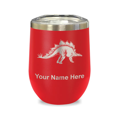 LaserGram Double Wall Stainless Steel Wine Glass, Stegosaurus Dinosaur, Personalized Engraving Included