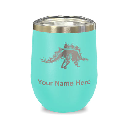 LaserGram Double Wall Stainless Steel Wine Glass, Stegosaurus Dinosaur, Personalized Engraving Included