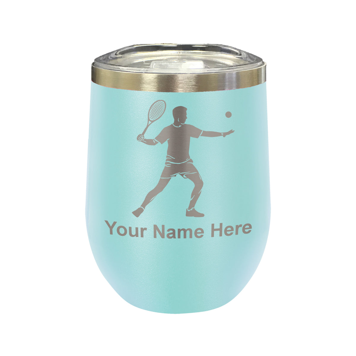 LaserGram Double Wall Stainless Steel Wine Glass, Tennis Player Man, Personalized Engraving Included