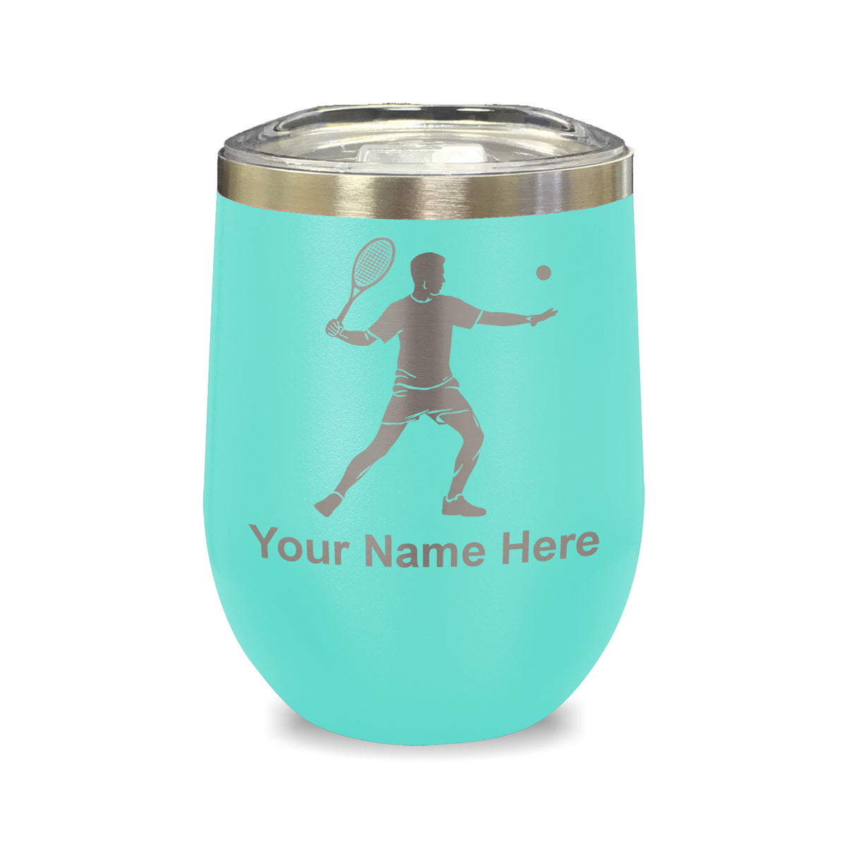 LaserGram Double Wall Stainless Steel Wine Glass, Tennis Player Man, Personalized Engraving Included