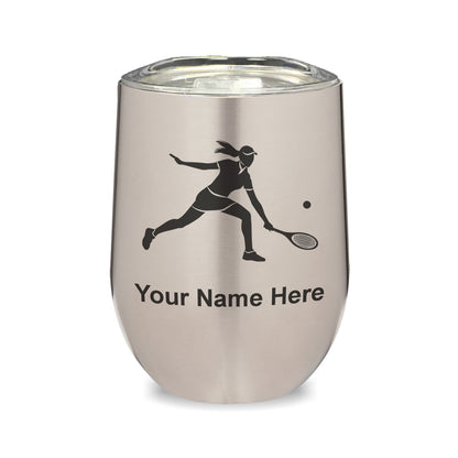 LaserGram Double Wall Stainless Steel Wine Glass, Tennis Player Woman, Personalized Engraving Included