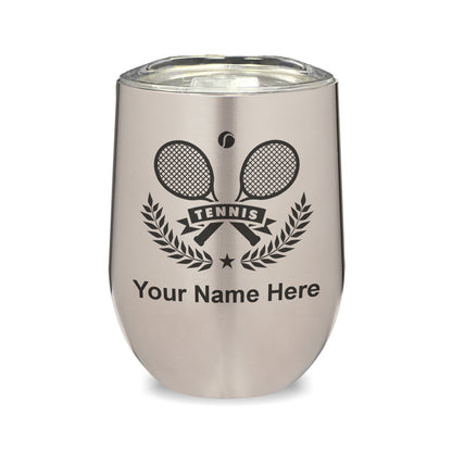 LaserGram Double Wall Stainless Steel Wine Glass, Tennis Rackets, Personalized Engraving Included