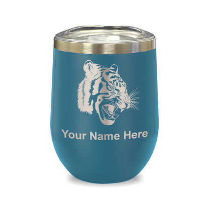 LaserGram Double Wall Stainless Steel Wine Glass, Tiger Head, Personalized Engraving Included