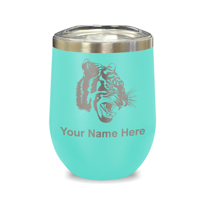 LaserGram Double Wall Stainless Steel Wine Glass, Tiger Head, Personalized Engraving Included