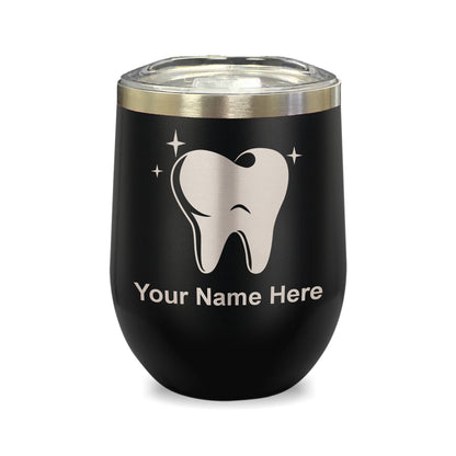 LaserGram Double Wall Stainless Steel Wine Glass, Tooth, Personalized Engraving Included