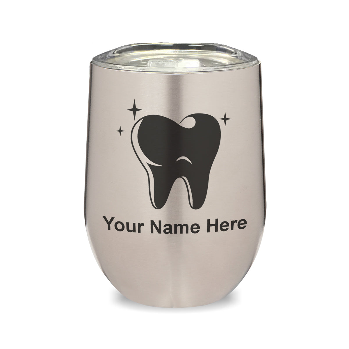 LaserGram Double Wall Stainless Steel Wine Glass, Tooth, Personalized Engraving Included