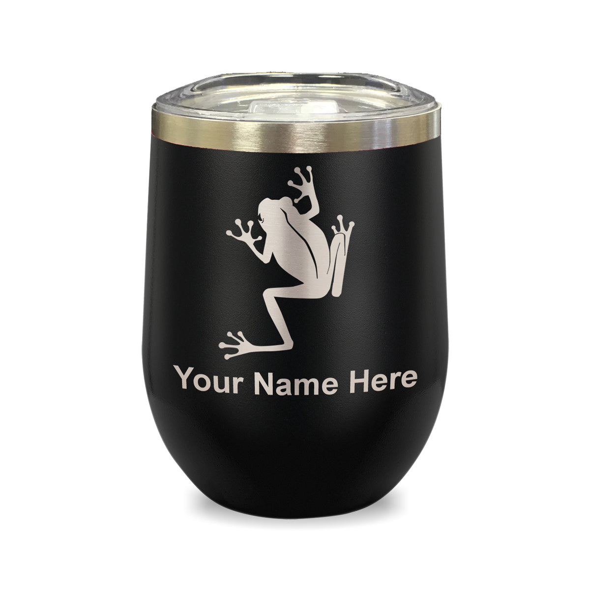 LaserGram Double Wall Stainless Steel Wine Glass, Tree Frog, Personalized Engraving Included