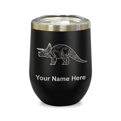 LaserGram Double Wall Stainless Steel Wine Glass, Triceratops Dinosaur, Personalized Engraving Included