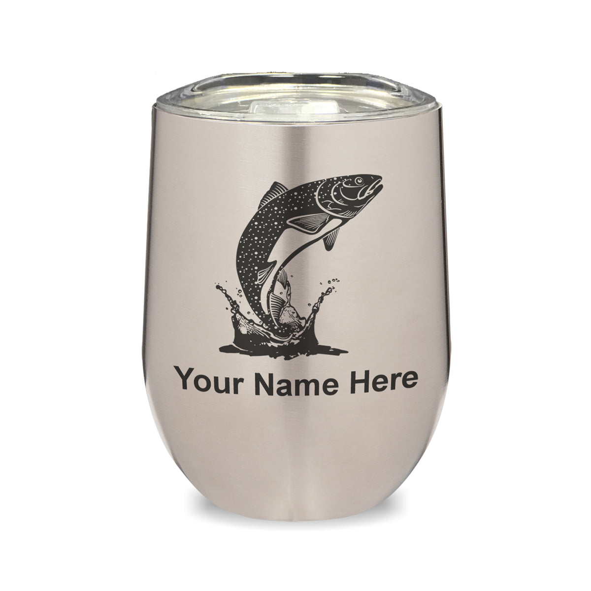 LaserGram Double Wall Stainless Steel Wine Glass, Trout Fish, Personalized Engraving Included